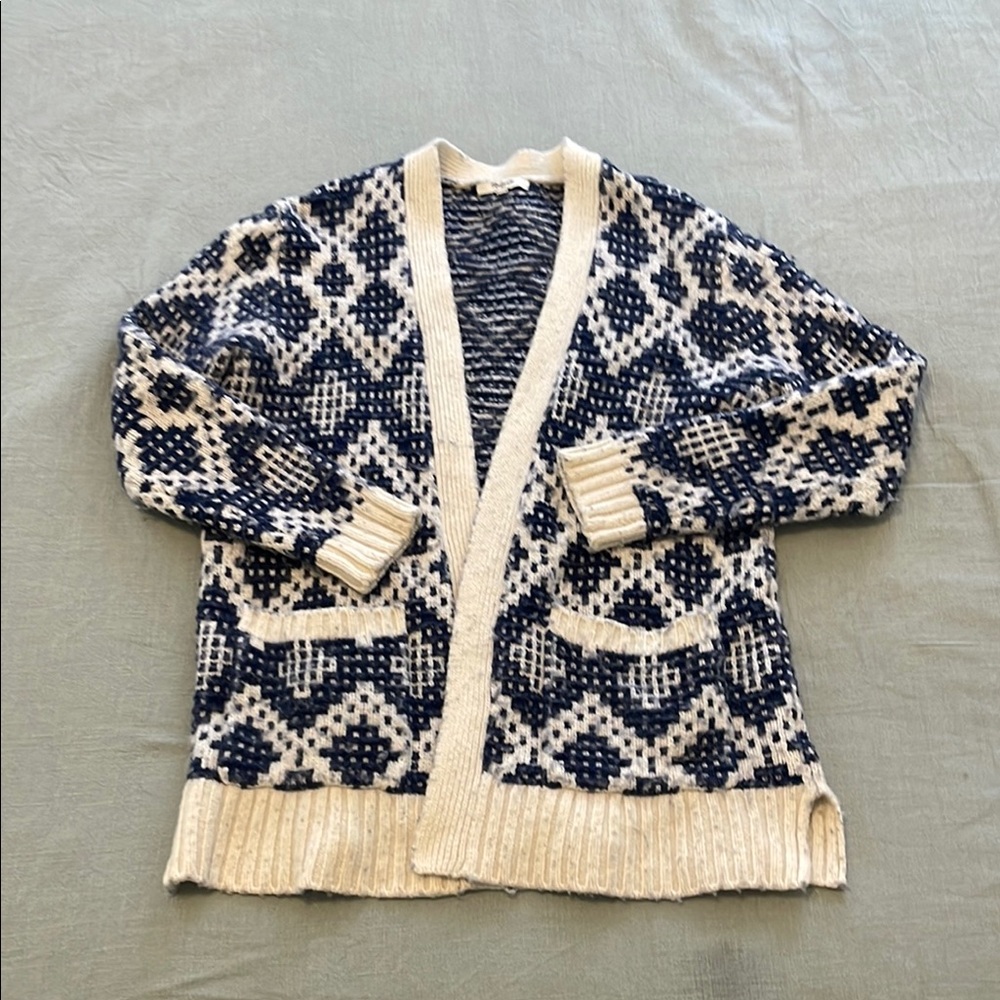 Navy and Cream Geometric Knit Women's Sweater